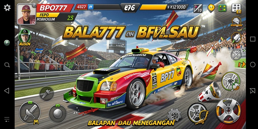 Tampilan gameplay balapan BPO777 yang penuh aksi dan kecepatan.