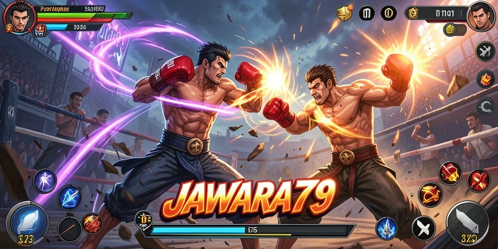 Tampilan seru dari pertarungan karakter dalam JAWARA79.