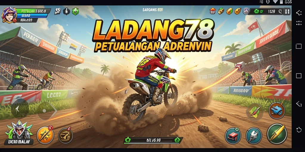 Screenshot gameplay LADANG78 menunjukkan kecepatan tinggi dan serunya balapan.