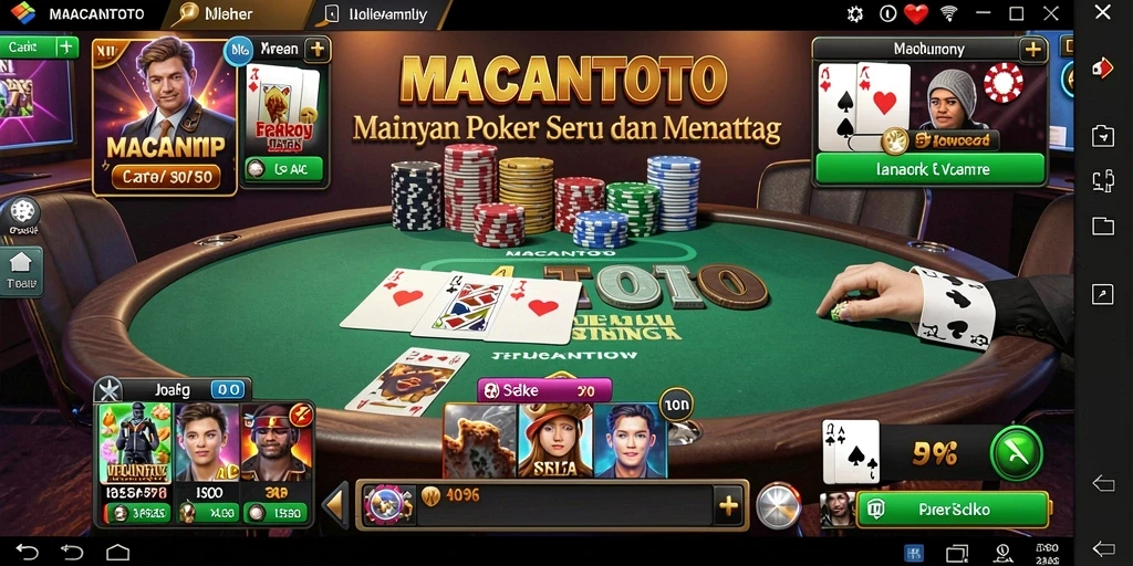 Screenshot gameplay seru dari aplikasi MACANTOTO yang menunjukkan aksi Poker.