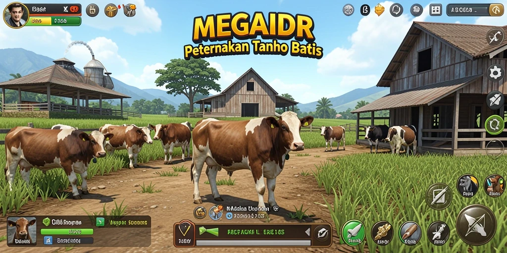 Tampilan gameplay seru dalam MEGAIDR dengan beragam aktivitas pertanian.