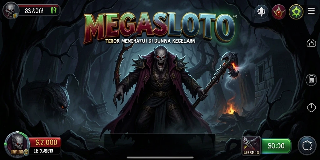 Tampilan mendebarkan dalam gameplay MEGASLOTO yang menampilkan suasana Horror.