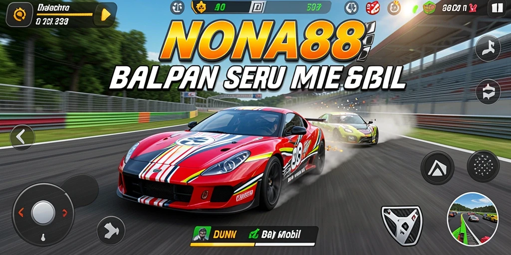 Gameplay intens NONA88 dengan mobil balap yang cepat.