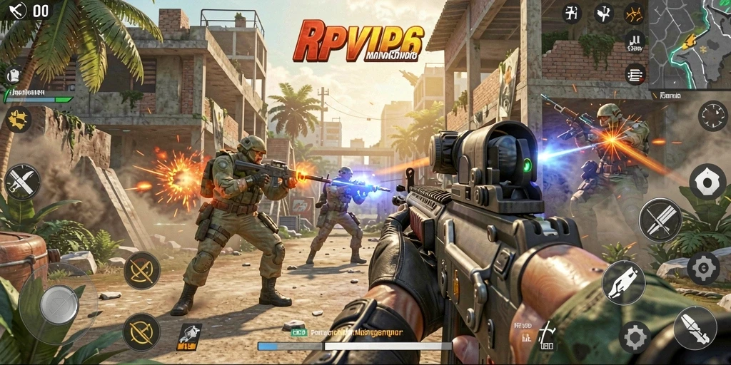 Screenshot menunjukkan aksi tembak-menembak yang seru dalam gameplay FPS.