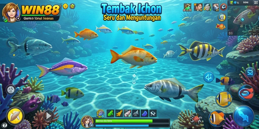 Screenshot WIN88 menampilkan momen seru saat menembak ikan.
