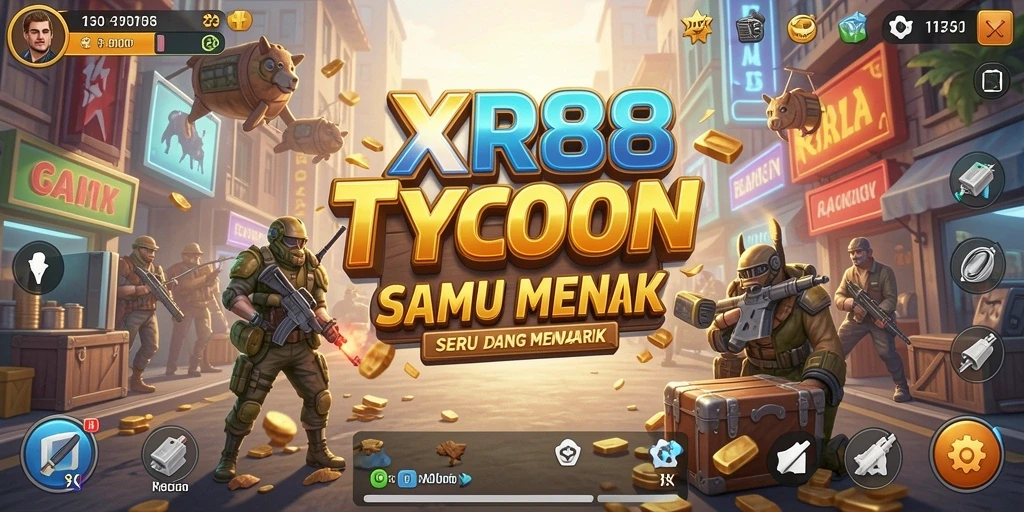 Screenshot gameplay XR88 menampilkan manajemen bisnis yang dinamis.